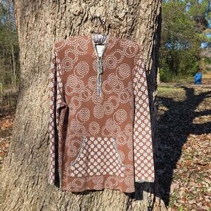 Vintage SUSAN BRISTOL Brown and White Patterned Hoodie Sweater. Womans Size L.